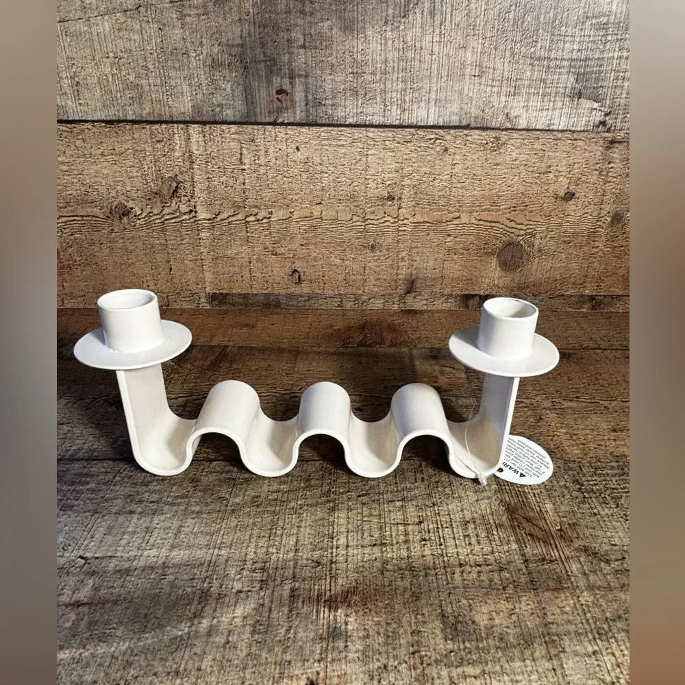 NEW Meso Helen Wave Dual Taper Candlestick Holder White Modern Metal NIB*